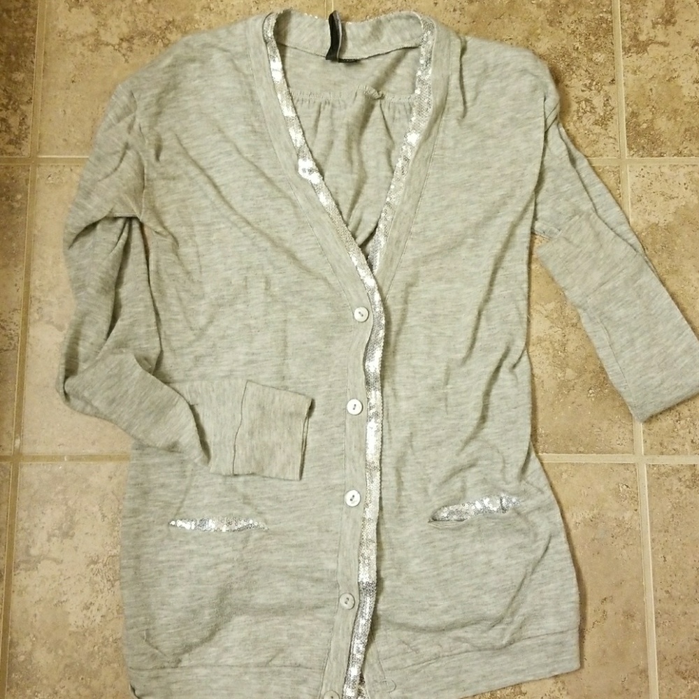 Gray Cardigan with Silver Sequin Trim (L)